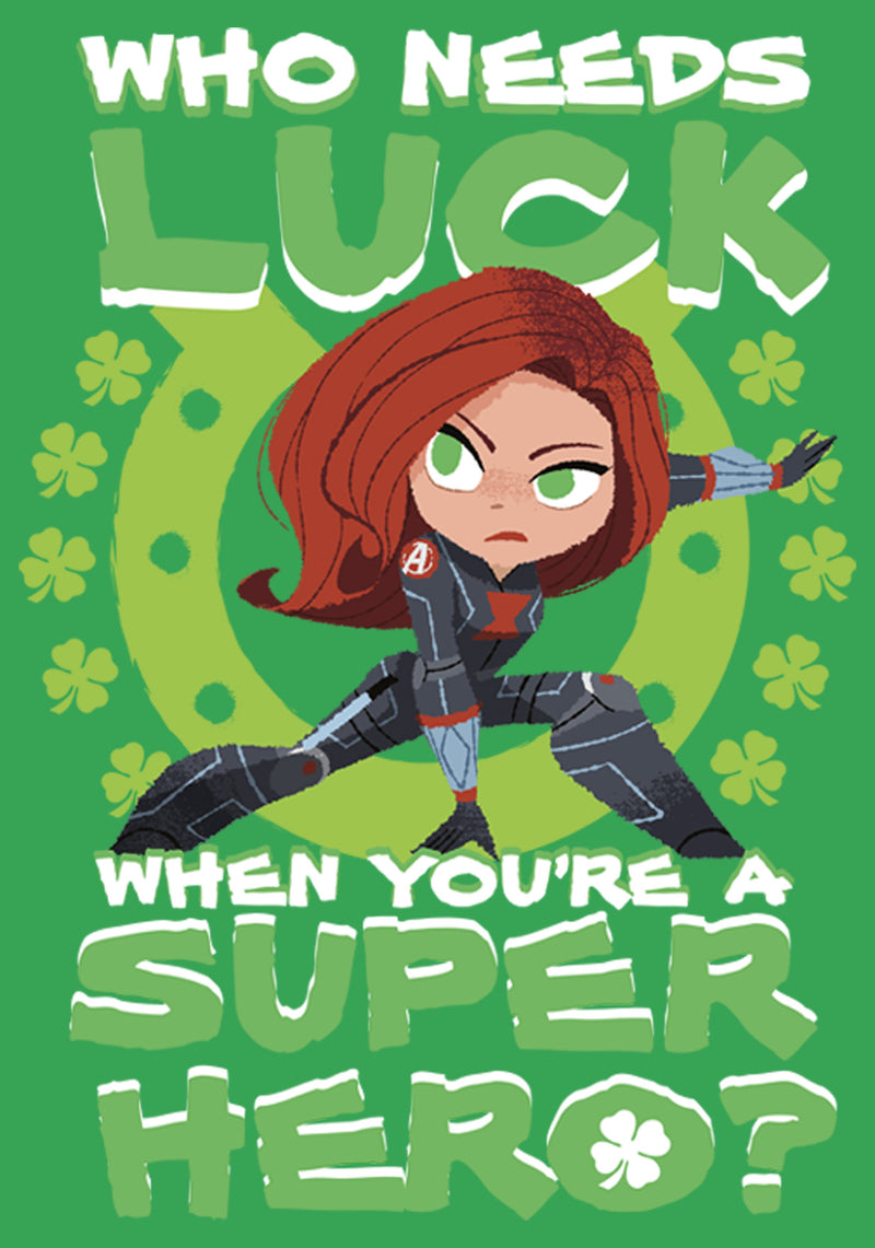 Junior's Marvel St. Patrick's Day Black Widow Who Needs Luck T-Shirt