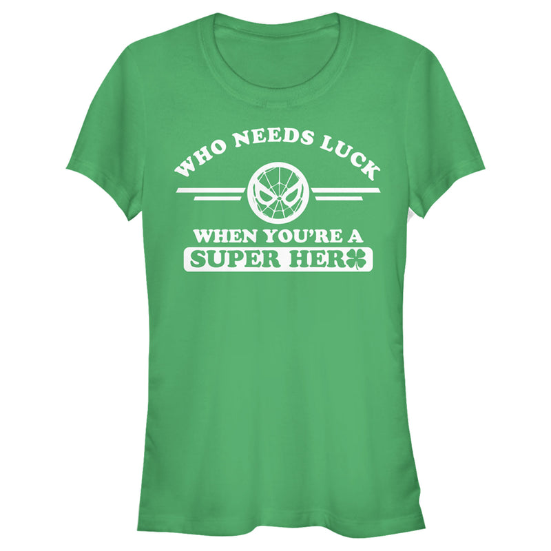 Junior's Marvel Spider-Man St. Patrick's Day Who Needs Luck When Your a Superhero T-Shirt