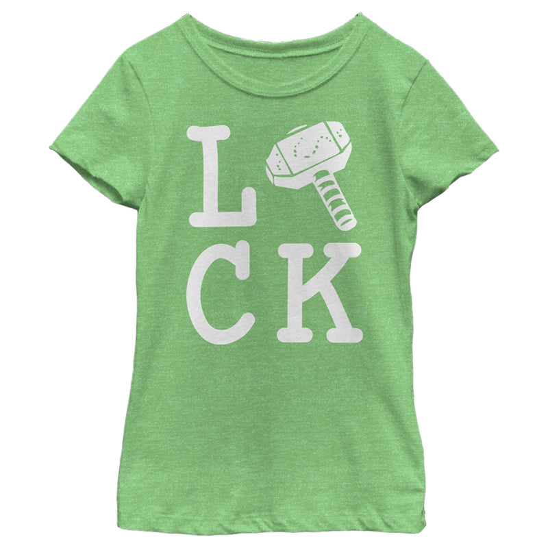 Girl's Marvel St. Patrick's Day Thor's Hammer Is Lucky T-Shirt