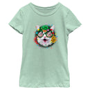 Girl's Lost Gods Christmas Cat Wreath T-Shirt