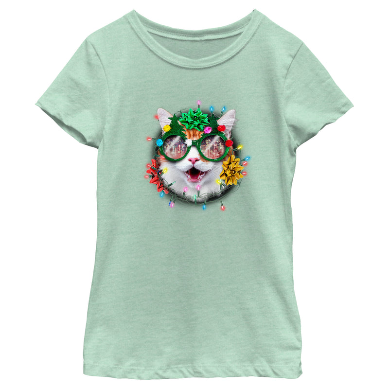 Girl's Lost Gods Christmas Cat Wreath T-Shirt