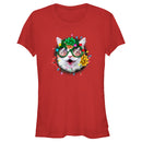 Junior's Lost Gods Christmas Cat Wreath T-Shirt