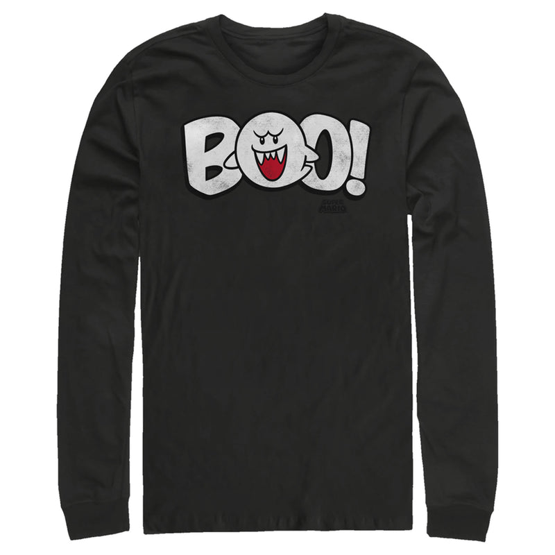 Men's Nintendo Mario Boo! Bubble Text Long Sleeve Shirt