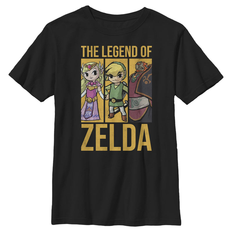 Boy's Nintendo The Legend of Zelda The Windwaker Character Panels Distressed T-Shirt