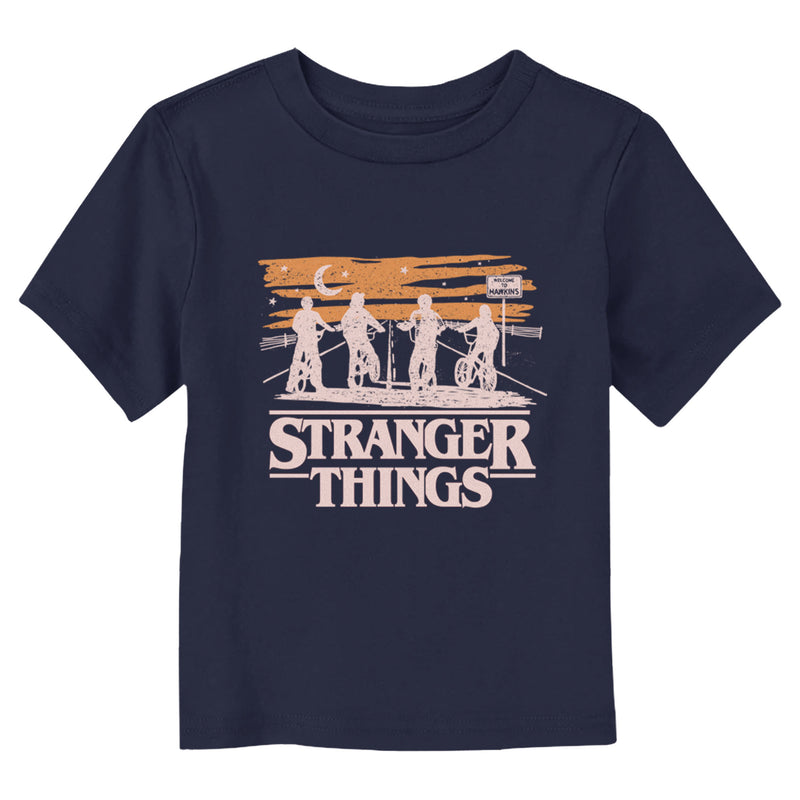 Toddler's Stranger Things Starry Bike Ride Sketch Logo T-Shirt