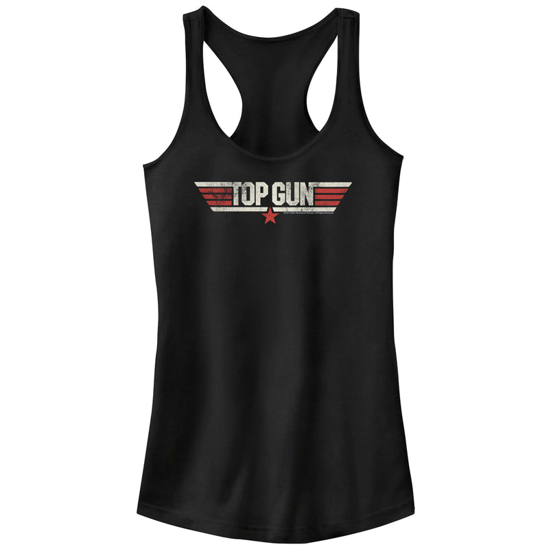 Junior's Top Gun Distressed Movie Logo Racerback Tank Top