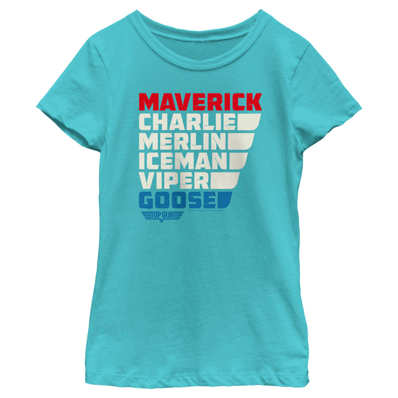 Girl's Top Gun Character Name Stack T-Shirt