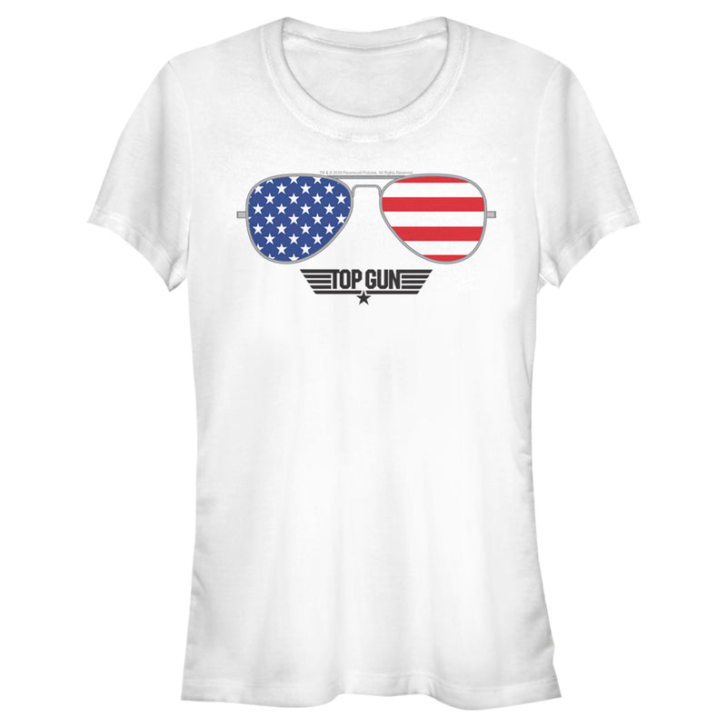 Junior's Top Gun American Flag Aviator Sunglasses Logo T-Shirt