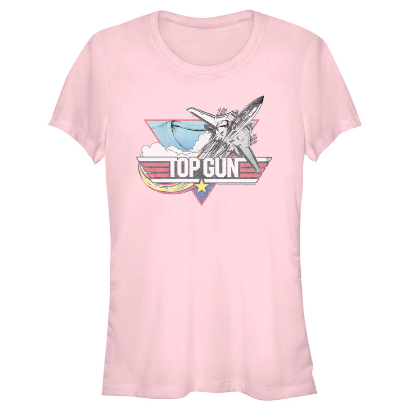 Junior's Top Gun Distressed Fighter Jet Logo T-Shirt