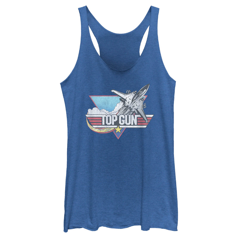 Women's Top Gun Distressed Fighter Jet Logo Racerback Tank Top