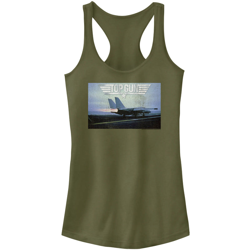 Junior's Top Gun Fighter Jet Ready for Takeoff Distressed Racerback Tank Top