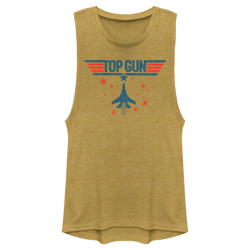 Junior's Top Gun Fighter Jet and Stars Logo Festival Muscle Tee