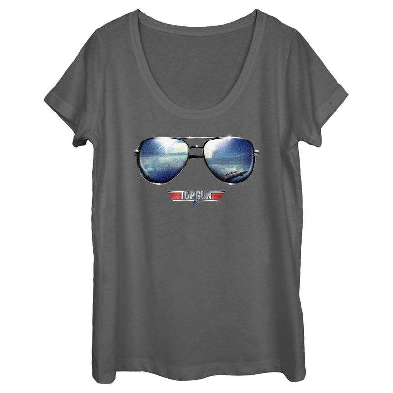 Women's Top Gun Aviator Sunglasses Reflection Logo Scoop Neck