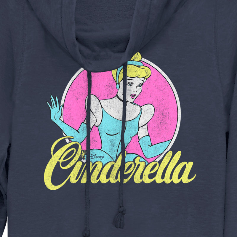 Junior's Cinderella Distressed Logo Cowl Neck Sweatshirt