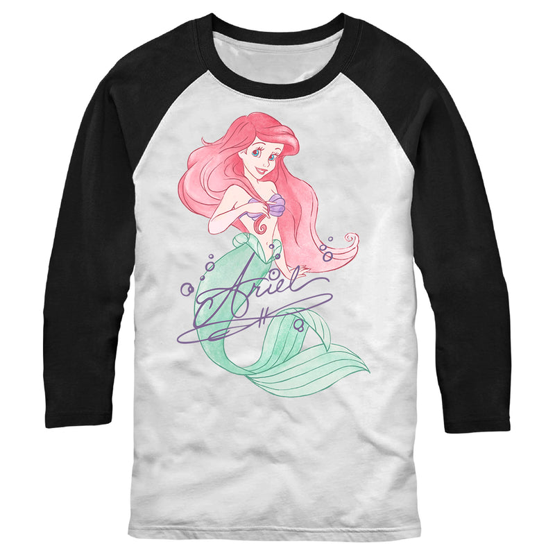 Men's The Little Mermaid Ariel Watercolor Signature Baseball Tee