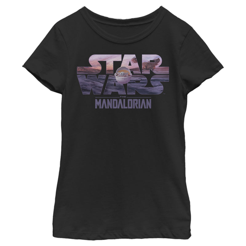 Girl's Star Wars: The Mandalorian The Child Sunset Logo T-Shirt