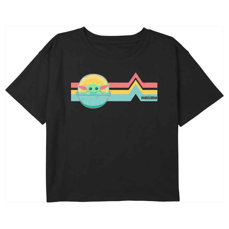 Girl's Star Wars: The Mandalorian Grogu Retro Stripes T-Shirt