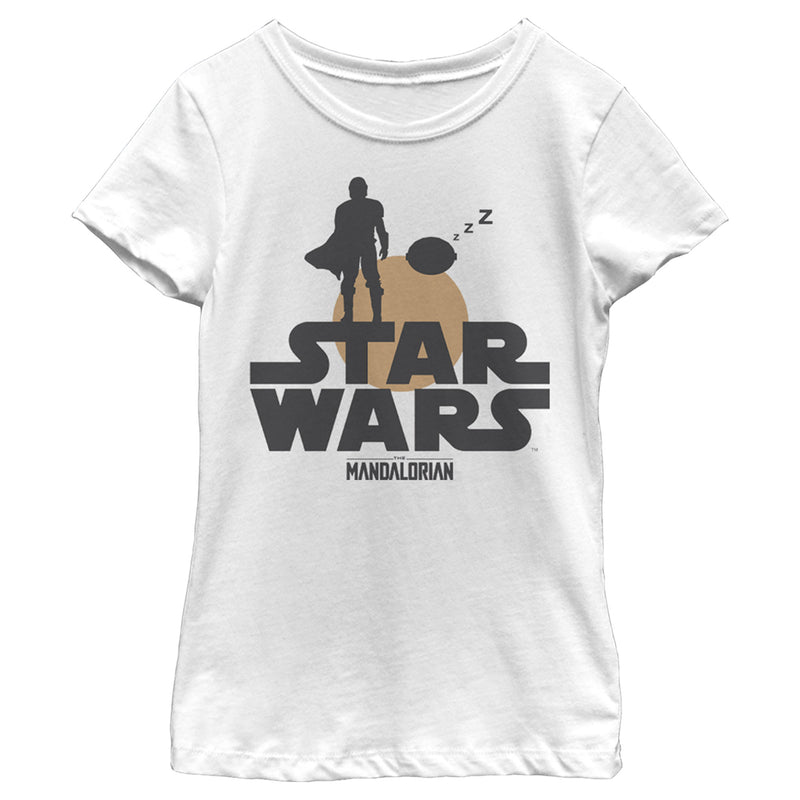 Girl's Star Wars: The Mandalorian The Child and Bounty Hunter Silhouette Sunset T-Shirt