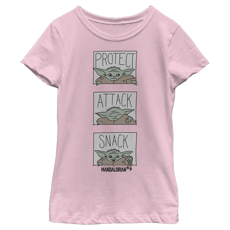 Girl's Star Wars: The Mandalorian The Child Protect Attack Snack T-Shirt