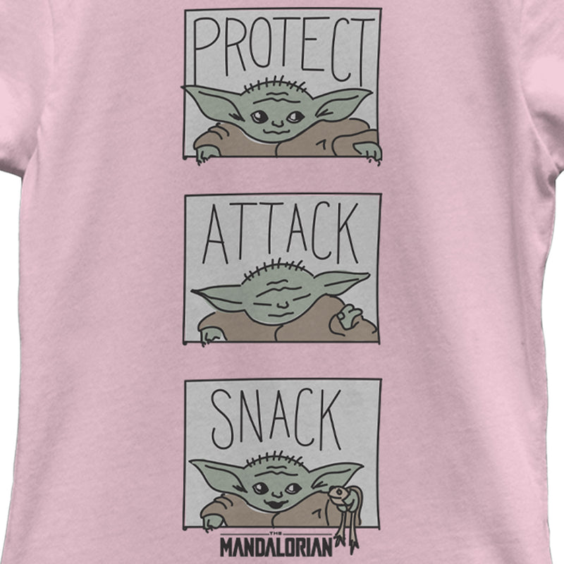 Girl's Star Wars: The Mandalorian The Child Protect Attack Snack T-Shirt