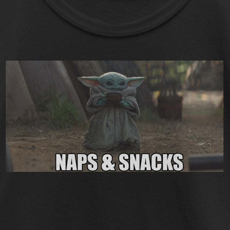 Girl's Star Wars: The Mandalorian Grogu Naps & Snacks Meme T-Shirt