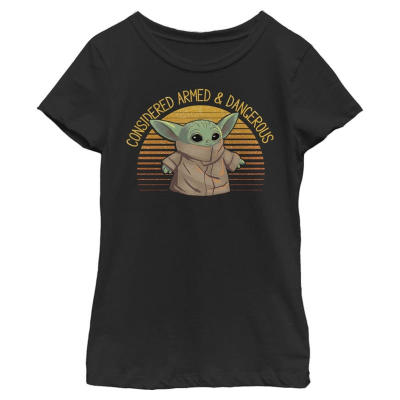 Girl's Star Wars: The Mandalorian The Child Considered Armed and Dangerous T-Shirt