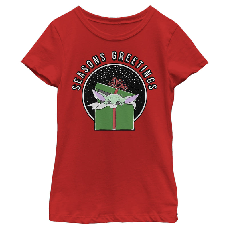 Girl's Star Wars: The Mandalorian Grogu Seasons Greetings T-Shirt