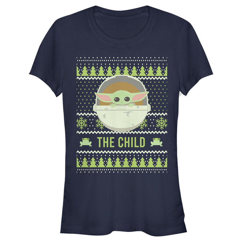 Junior's Star Wars The Mandalorian The Child Ugly Christmas Frog T-Shirt