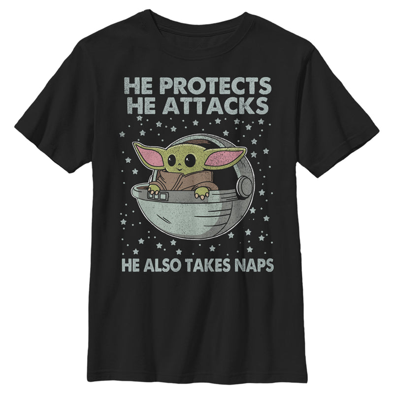 Boy's Star Wars: The Mandalorian The Child Protects Attacks Naps T-Shirt