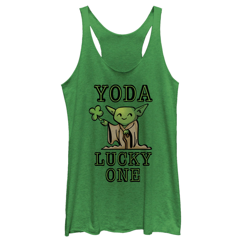 Women's Star Wars St. Patrick's Day Cartoon Yoda Lucky One Racerback Tank Top