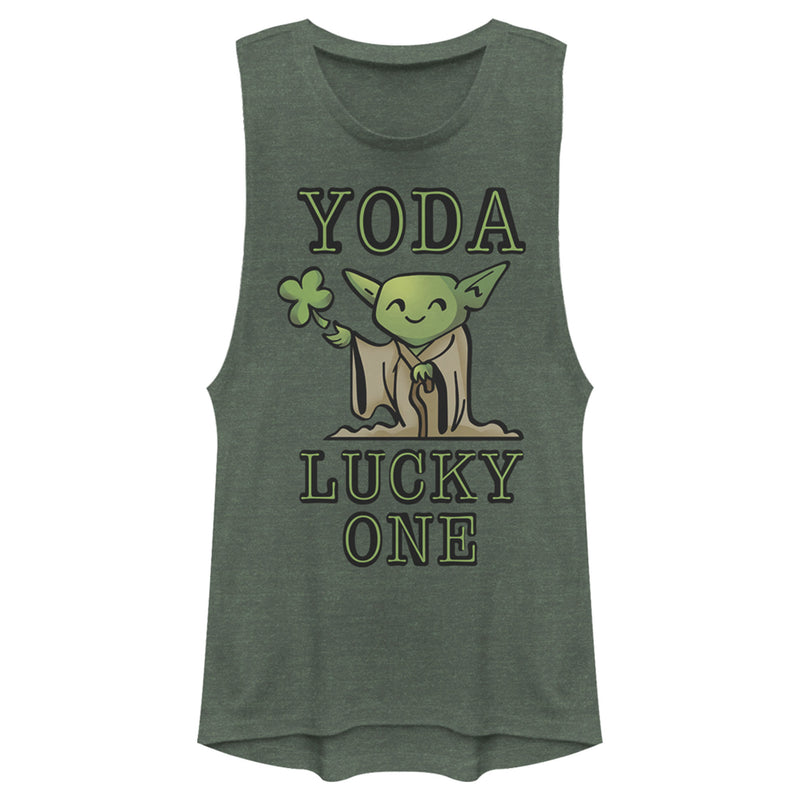 Junior's Star Wars St. Patrick's Day Cartoon Yoda Lucky One Festival Muscle Tee