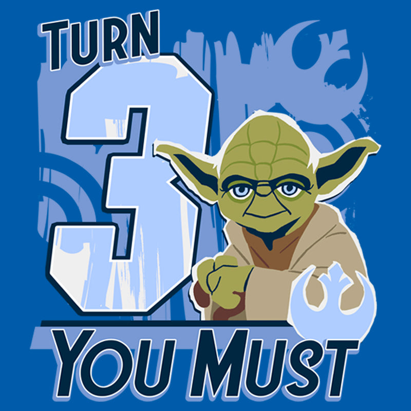 Toddler's Star Wars Yoda Turn 3 You Must Rebel Logo Portrait T-Shirt