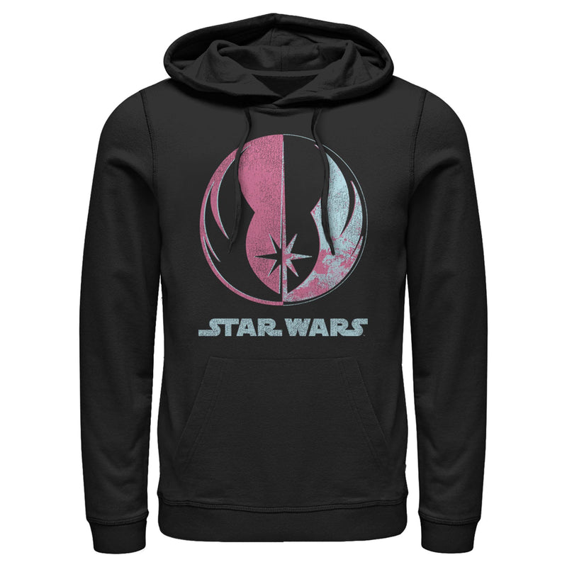 Men's Star Wars: A New Hope Distressed Pink and Blue Jedi Symbol Pull Over Hoodie