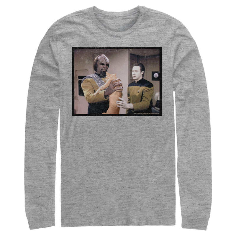 Men's Star Trek: The Next Generation Worf and Data What Do We Do With This Cat Long Sleeve Shirt