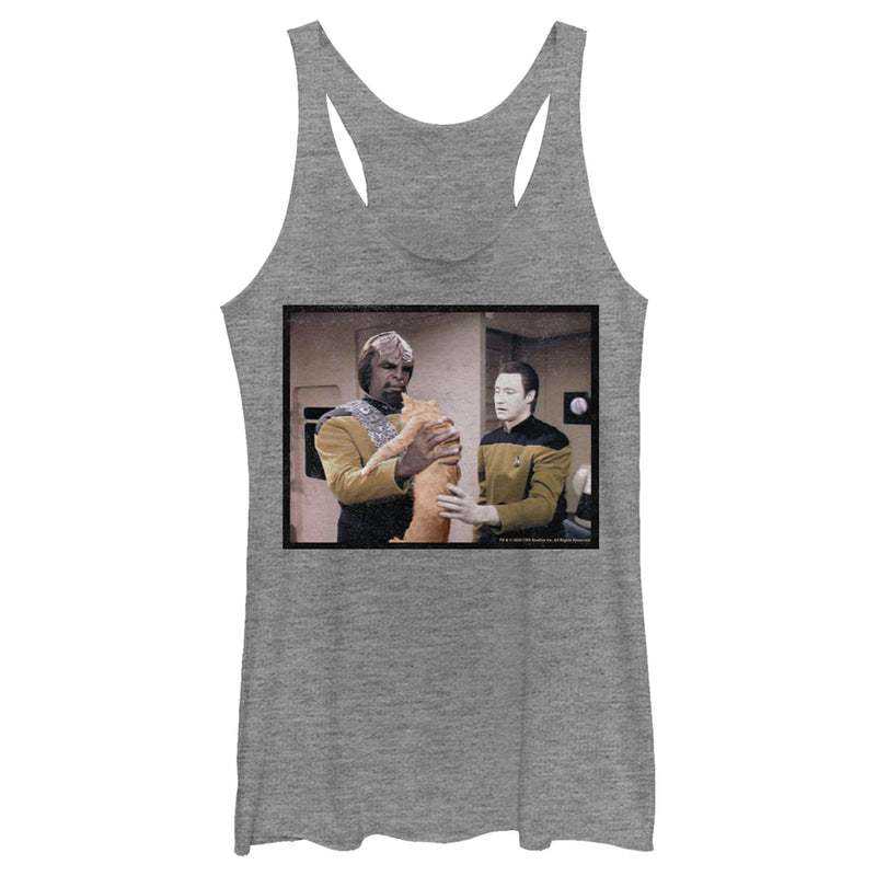 Women's Star Trek: The Next Generation Worf and Data What Do We Do With This Cat Racerback Tank Top