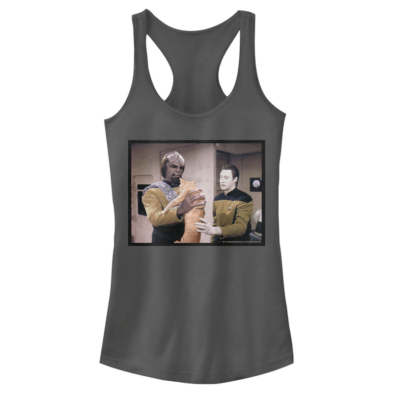 Junior's Star Trek: The Next Generation Worf and Data What Do We Do With This Cat Racerback Tank Top