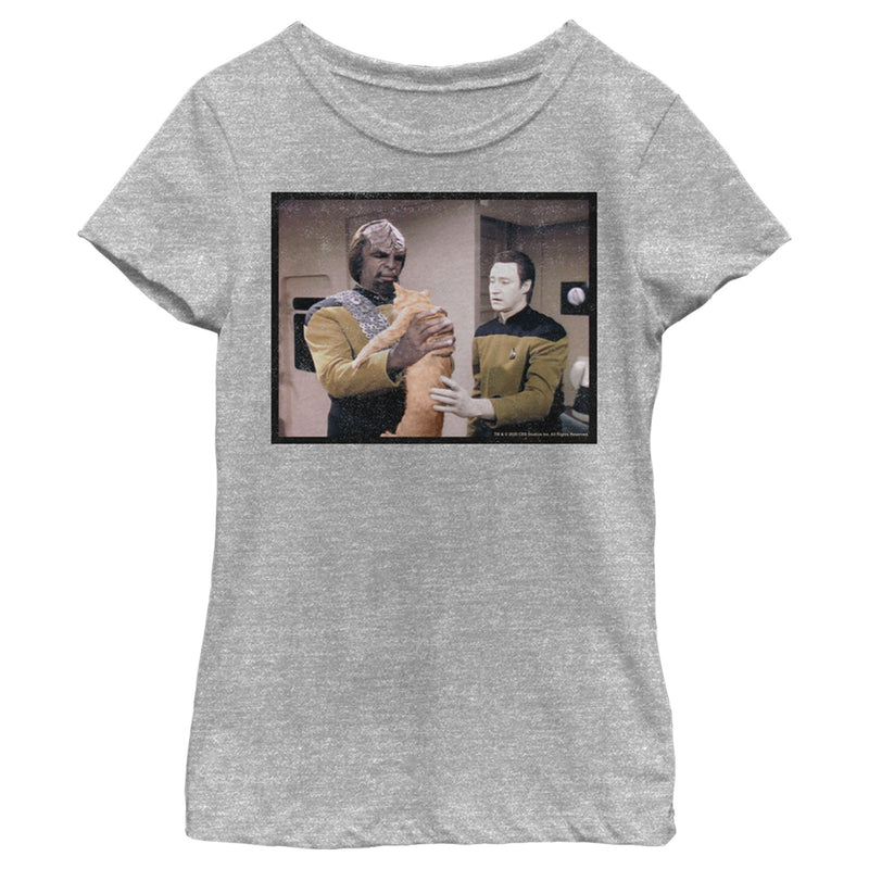 Girl's Star Trek: The Next Generation Worf and Data What Do We Do With This Cat T-Shirt