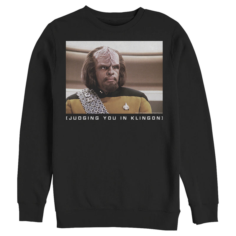 Men's Star Trek: The Next Generation Worf Judging You in Klingon Pull Over Hoodie