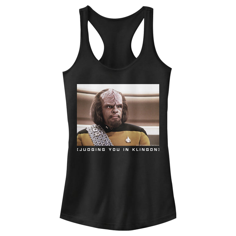 Junior's Star Trek: The Next Generation Worf Judging You in Klingon Racerback Tank Top