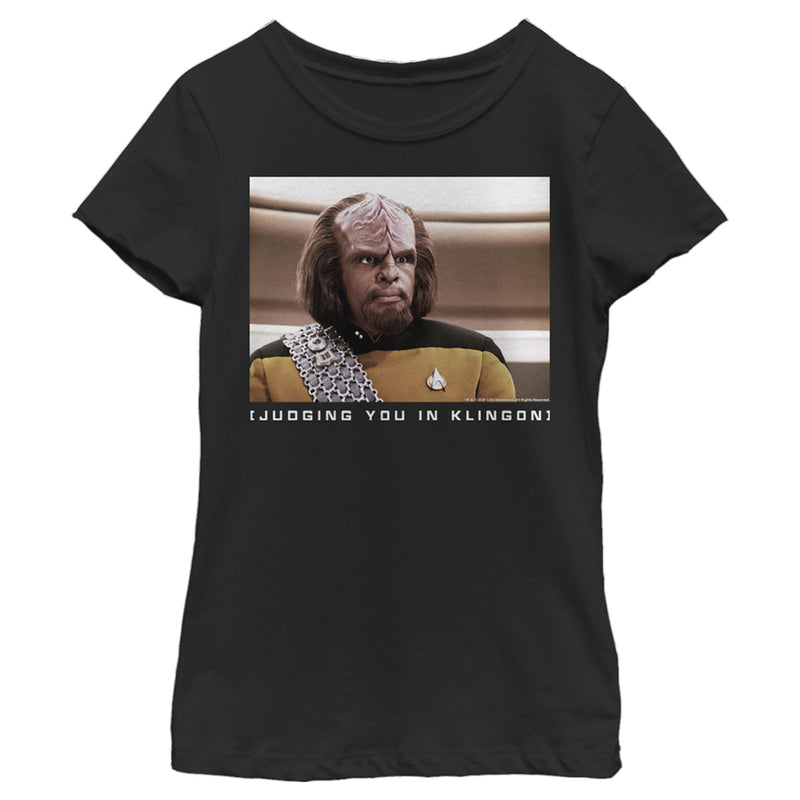 Girl's Star Trek: The Next Generation Worf Judging You in Klingon T-Shirt