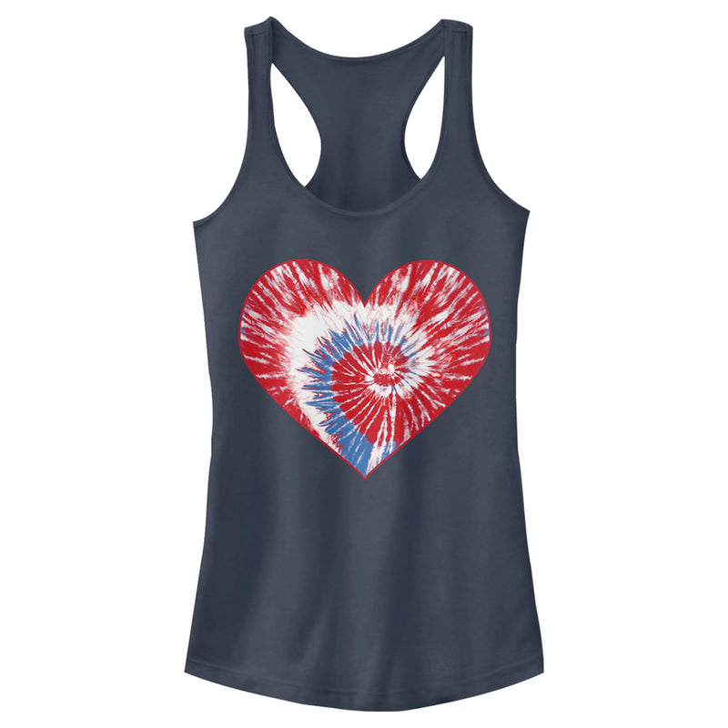 Junior's Lost Gods Fourth of July Tie-Dye Heart Racerback Tank Top