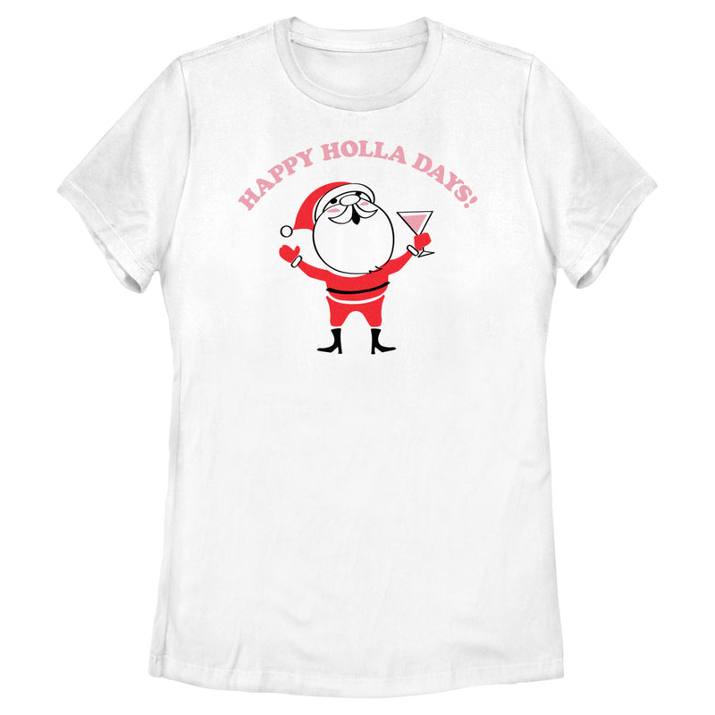 Women's Lost Gods Happy Holla Days Cartoon Santa T-Shirt