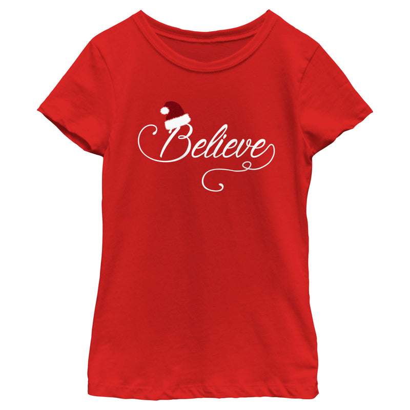 Girl's Lost Gods Santa Hat Believe T-Shirt