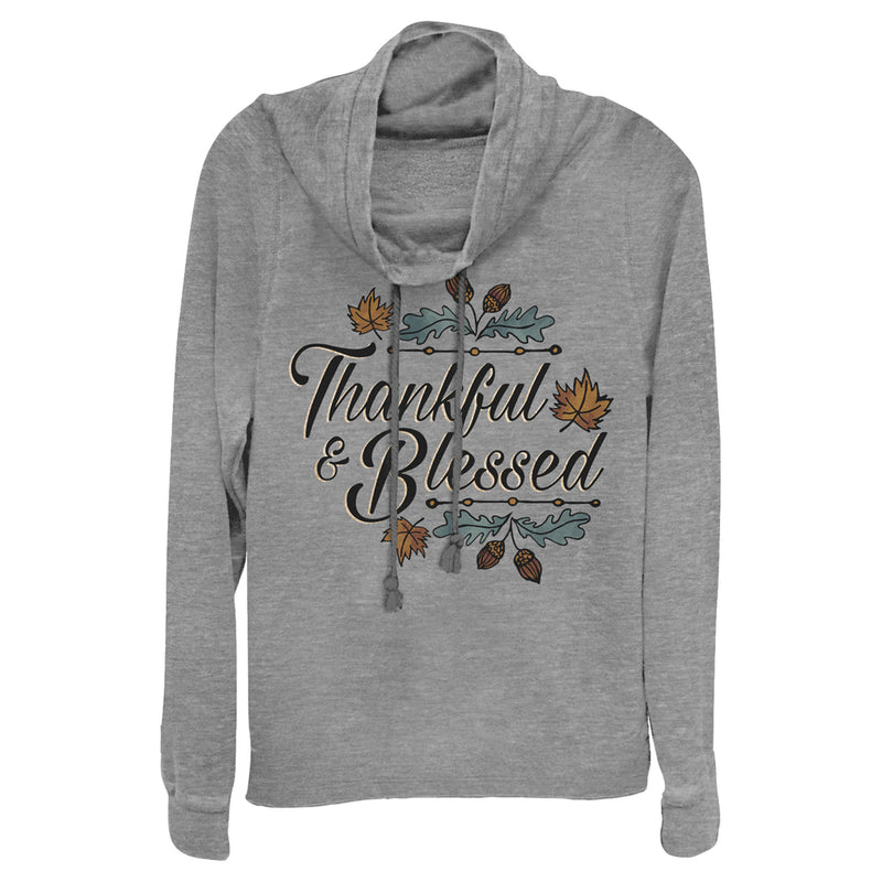 Junior's Lost Gods Thankful and Blessed Cowl Neck Sweatshirt