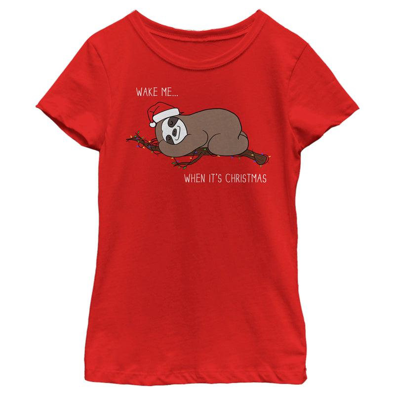 Girl's Lost Gods Christmas Wake Me Sloth T-Shirt