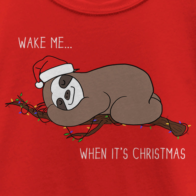 Girl's Lost Gods Christmas Wake Me Sloth T-Shirt