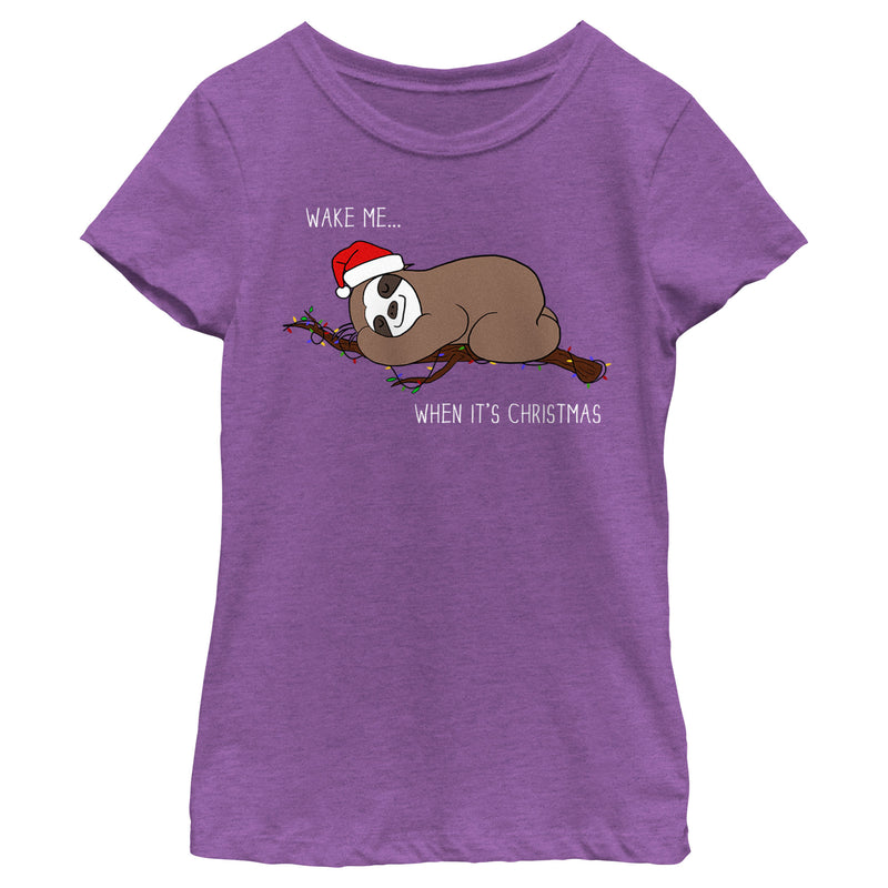 Girl's Lost Gods Christmas Wake Me Sloth T-Shirt