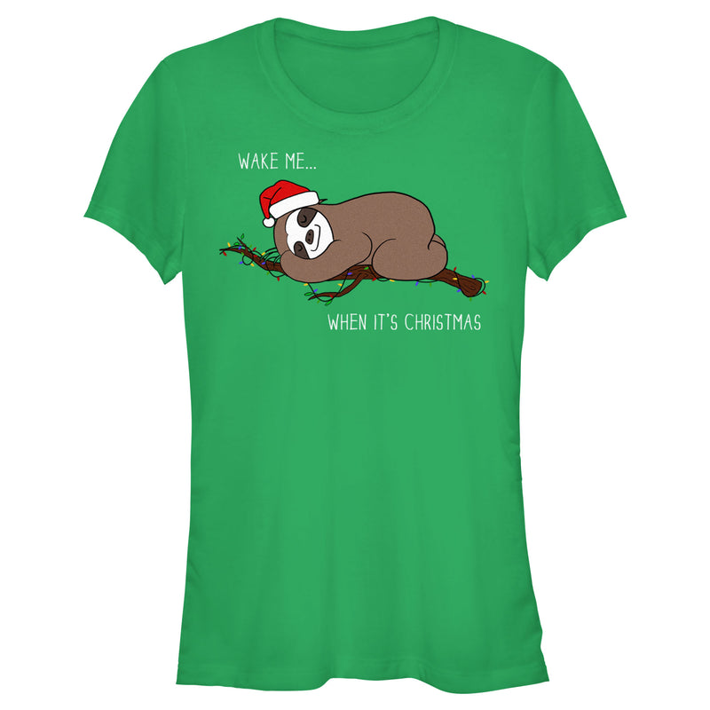 Junior's Lost Gods Christmas Wake Me Sloth T-Shirt