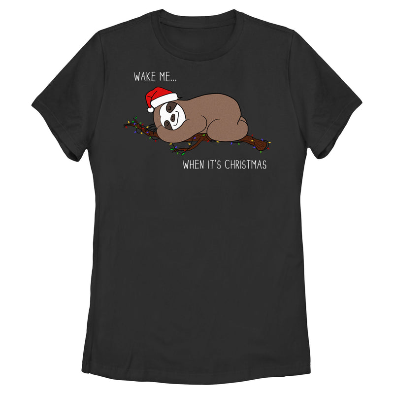 Women's Lost Gods Christmas Wake Me Sloth T-Shirt