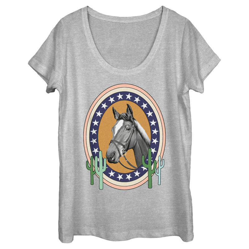 Women's Lost Gods Horse Star Frame Portrait Scoop Neck